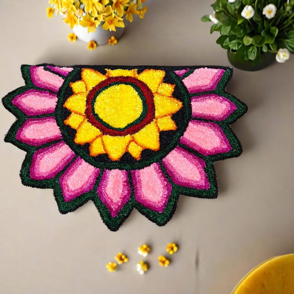 Pink Floral Design… Rangoli Mat.. 30 Inch .. Half Circle