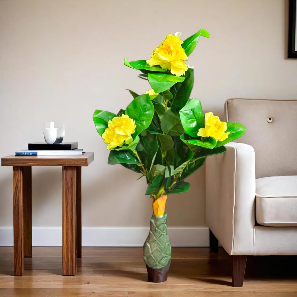 Artificial Lemon Yellow Peony Flower Tree.. 3.4 ft.