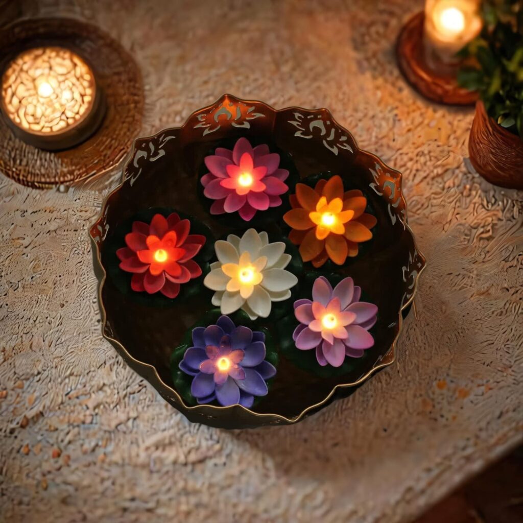 Lotus Water Sensor Diya Light.. Set of 6 Colours